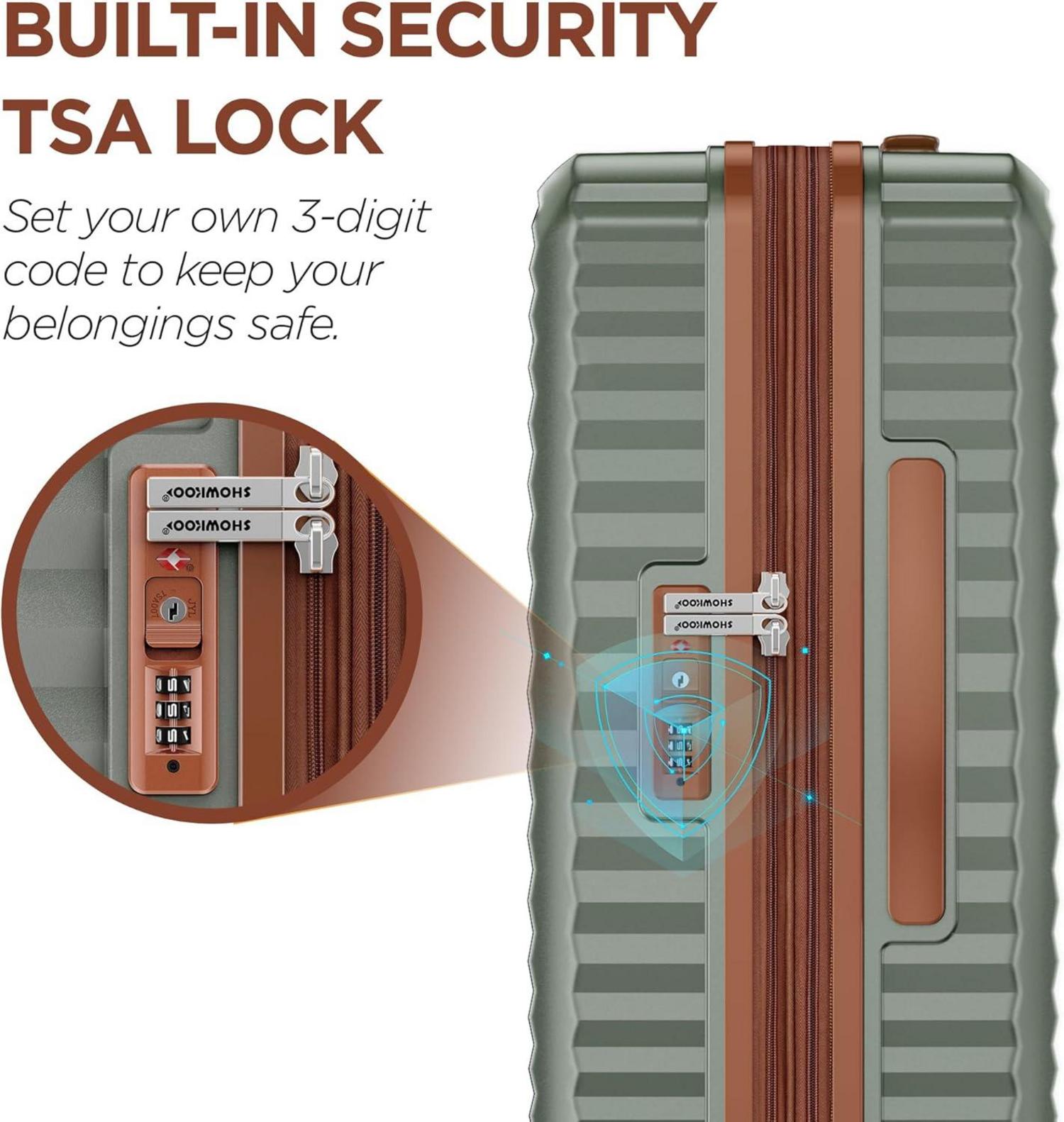 SHOWKOO Kofferset 3tlg Hartschale PC Leicht Handgepäck TSA 360° Rollen (M L XL