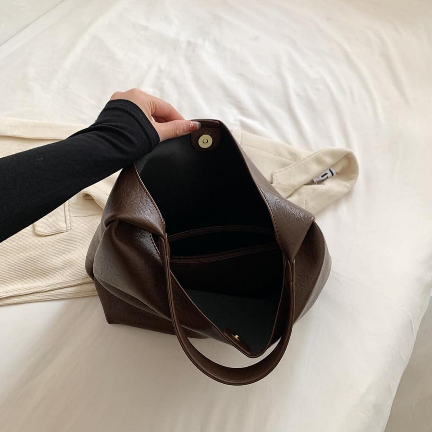 Damen Handtasche Weiches Leder Tote Schultertasche mit Geldbörse Tragetasche Kaffee
