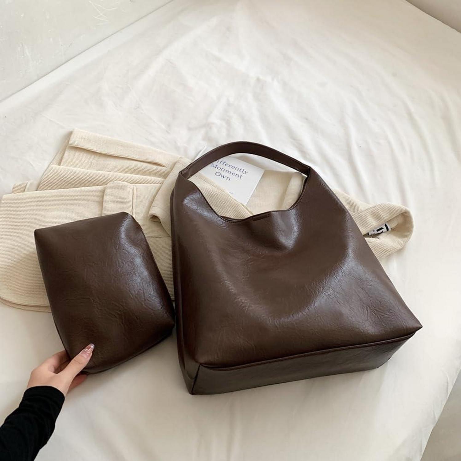 TIAASTAP Damen Handtasche Groß Weiches Leder Tote Bag Umhängetasche Dunkler