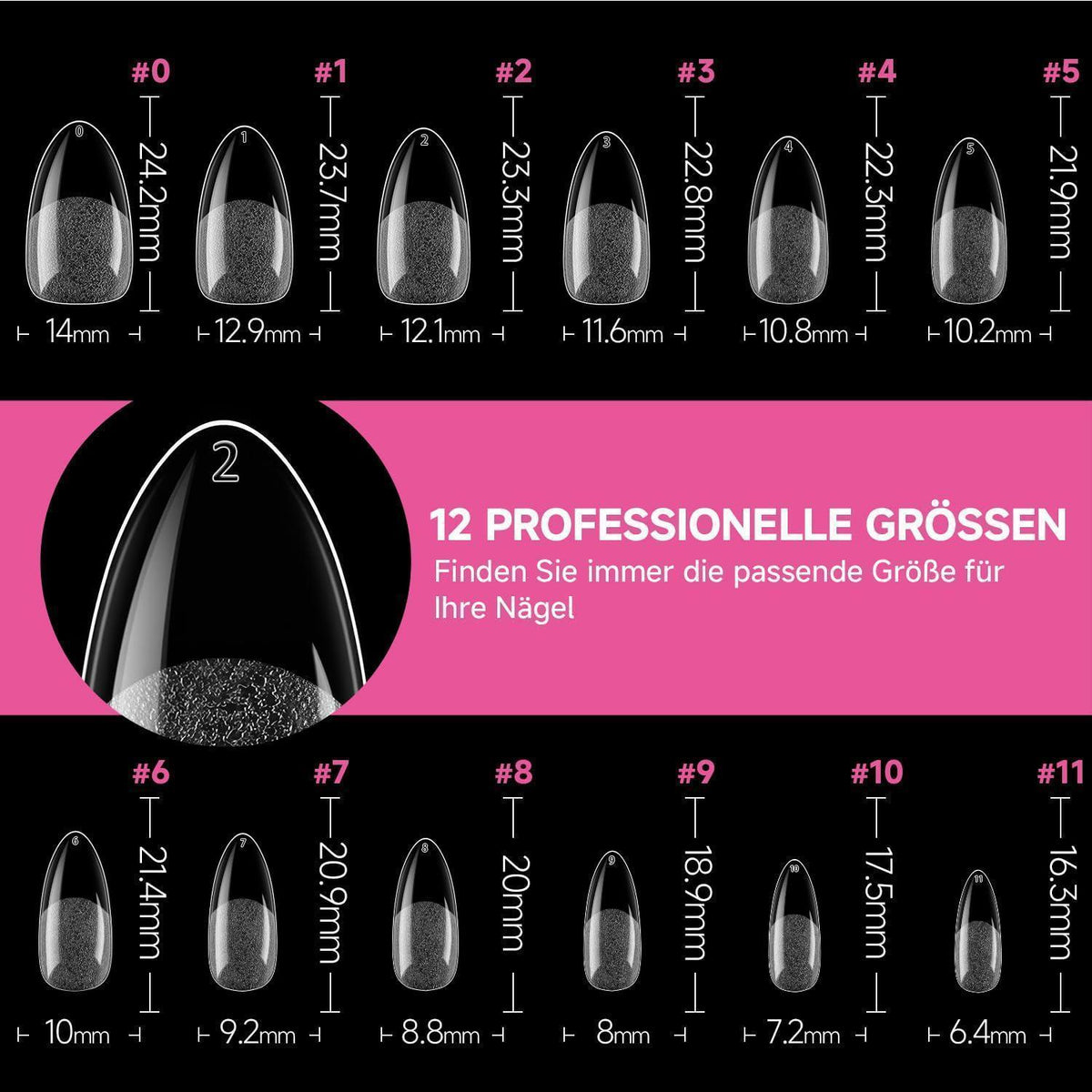 Mandel Gel Nägel 216 Stück – Oval & Almond Full Cover Tips