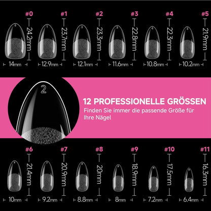 Mandel Gel Nägel 216 Stück – Oval & Almond Full Cover Tips