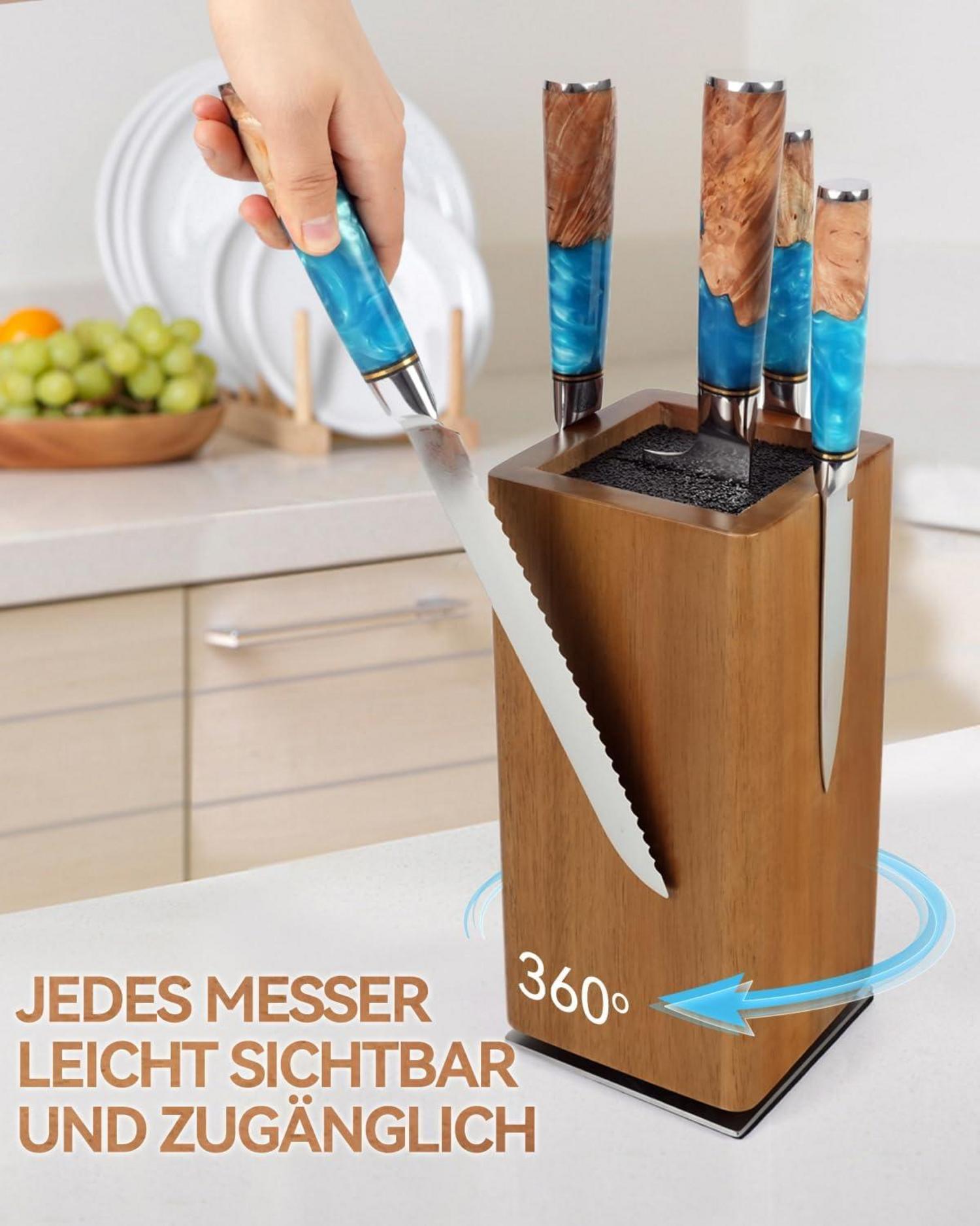 Messerblock Magnetisch Akazienholz 360 Grad drehbar für Küchenmesser