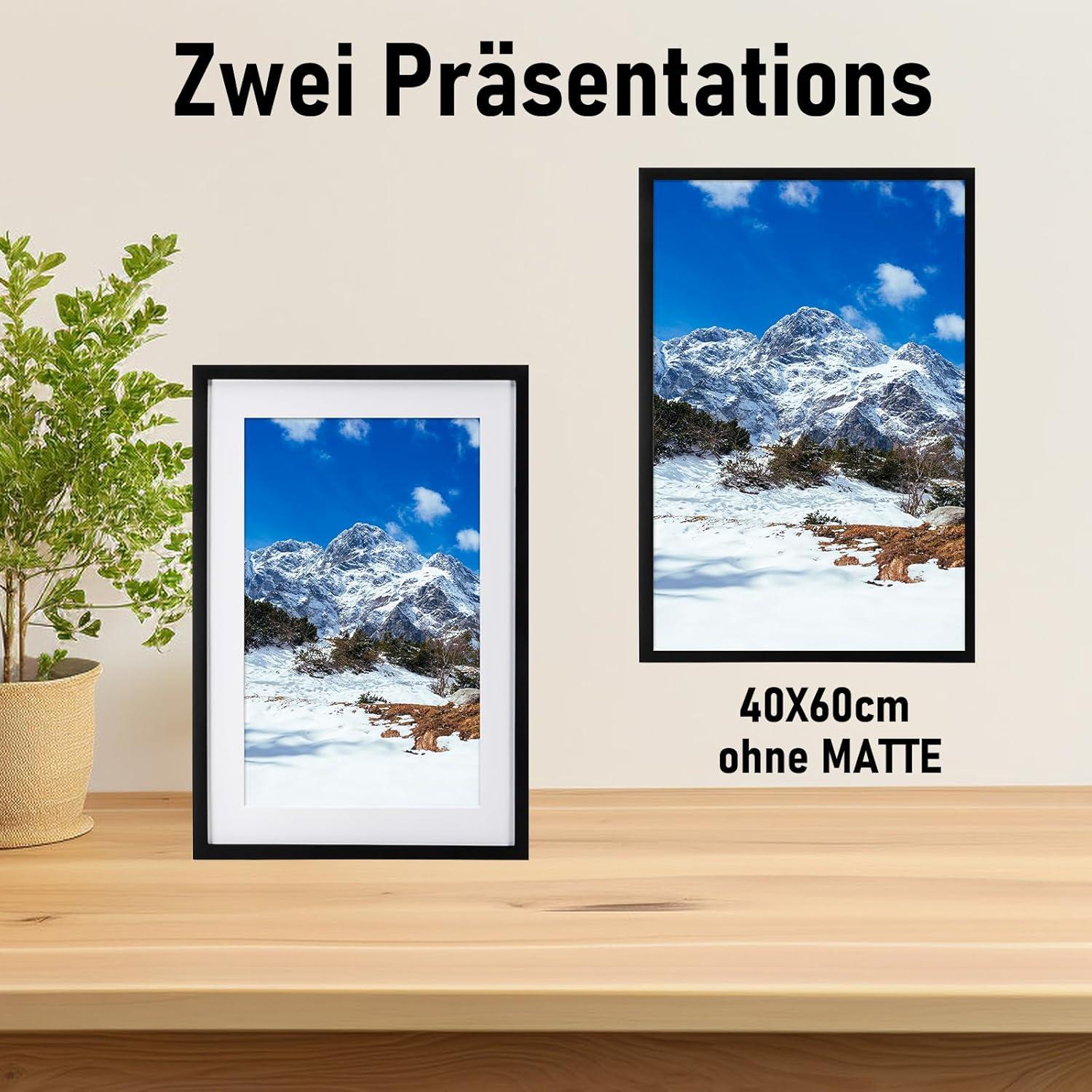 Kollyseek Bilderrahmen 40x60cm Schwarz Echtholz Passepartout Acrylglas