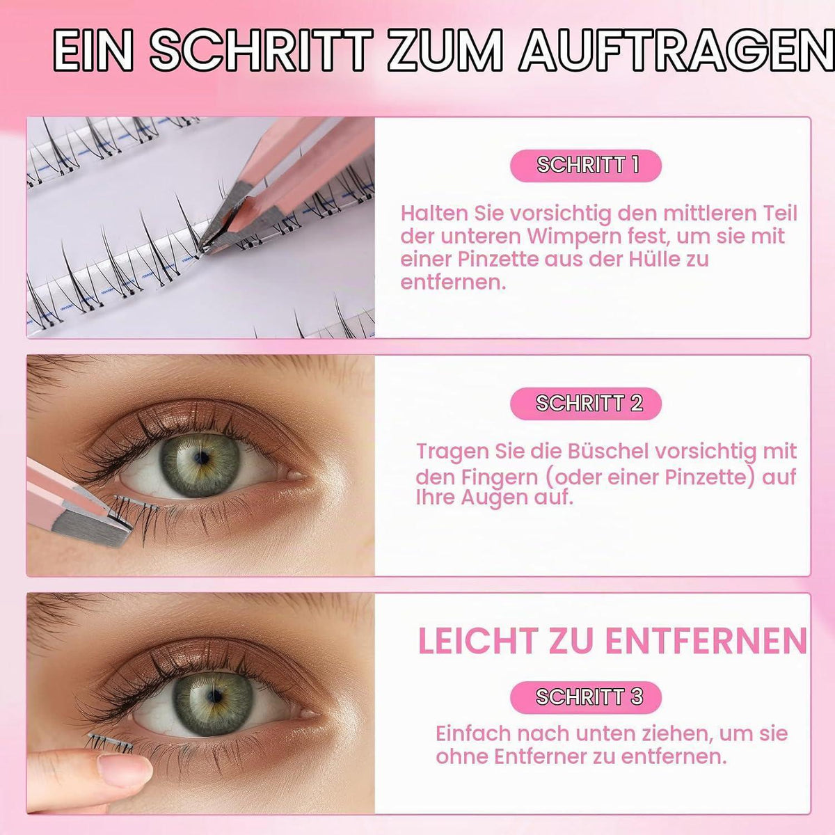 Selbstklebende Unterwimpern D Curl 8-14mm – Wimpernbüschel Set