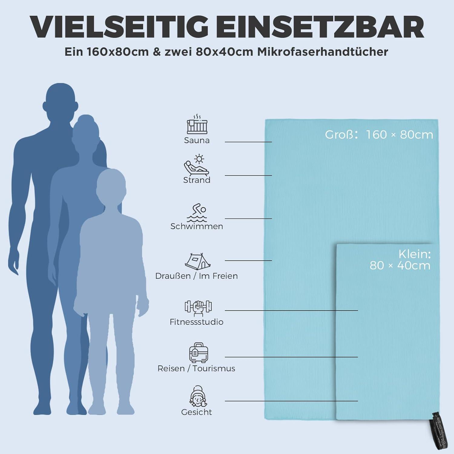 Fosdaling 3er Set Mikrofaser Strandtuch Schnelltrocknend Antibakteriell