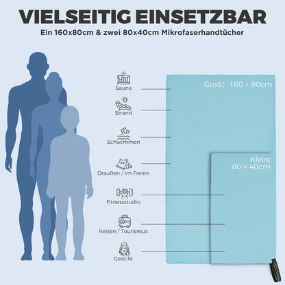 Fosdaling 3er Set Mikrofaser Strandtuch Schnelltrocknend Antibakteriell