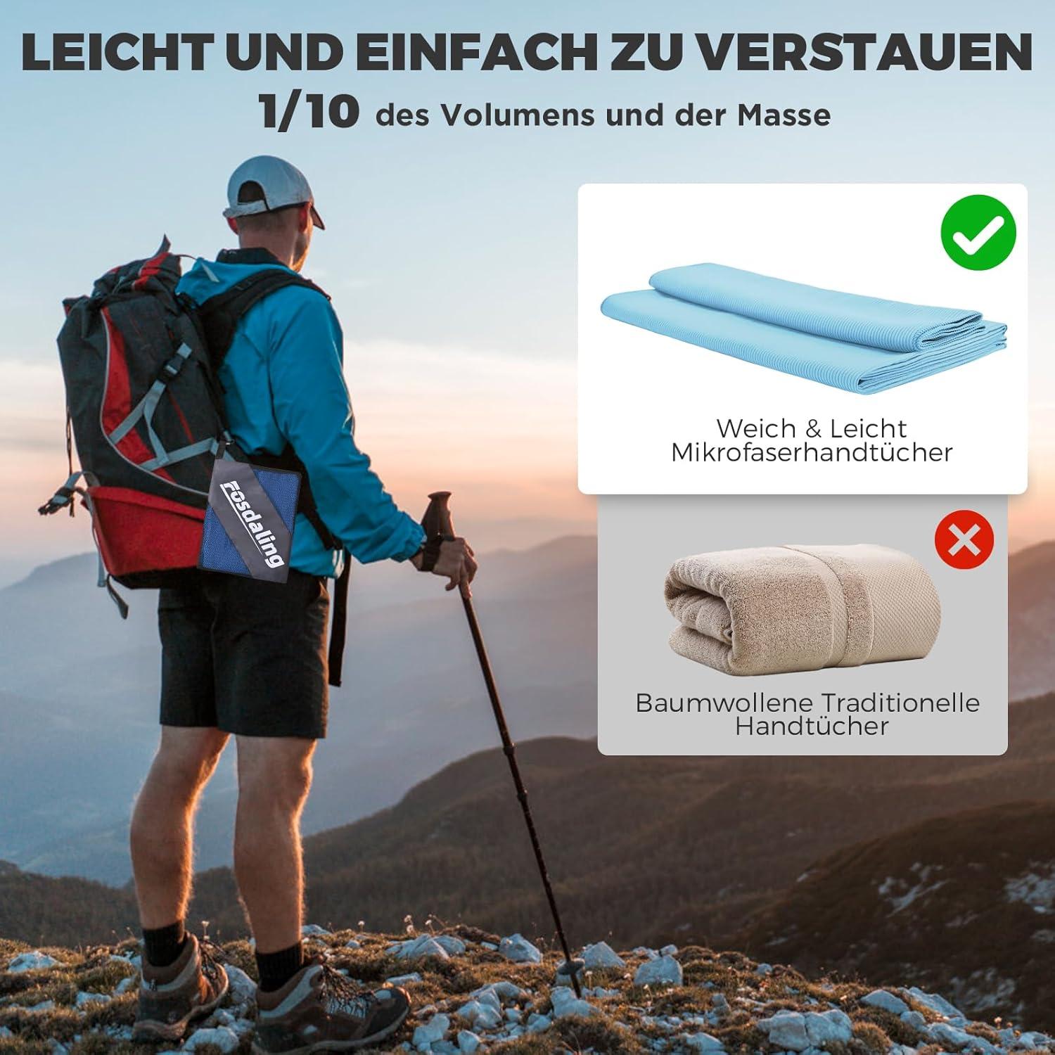 3er Set Mikrofaser Handtuch: Groß 160x80cm, 2 Klein