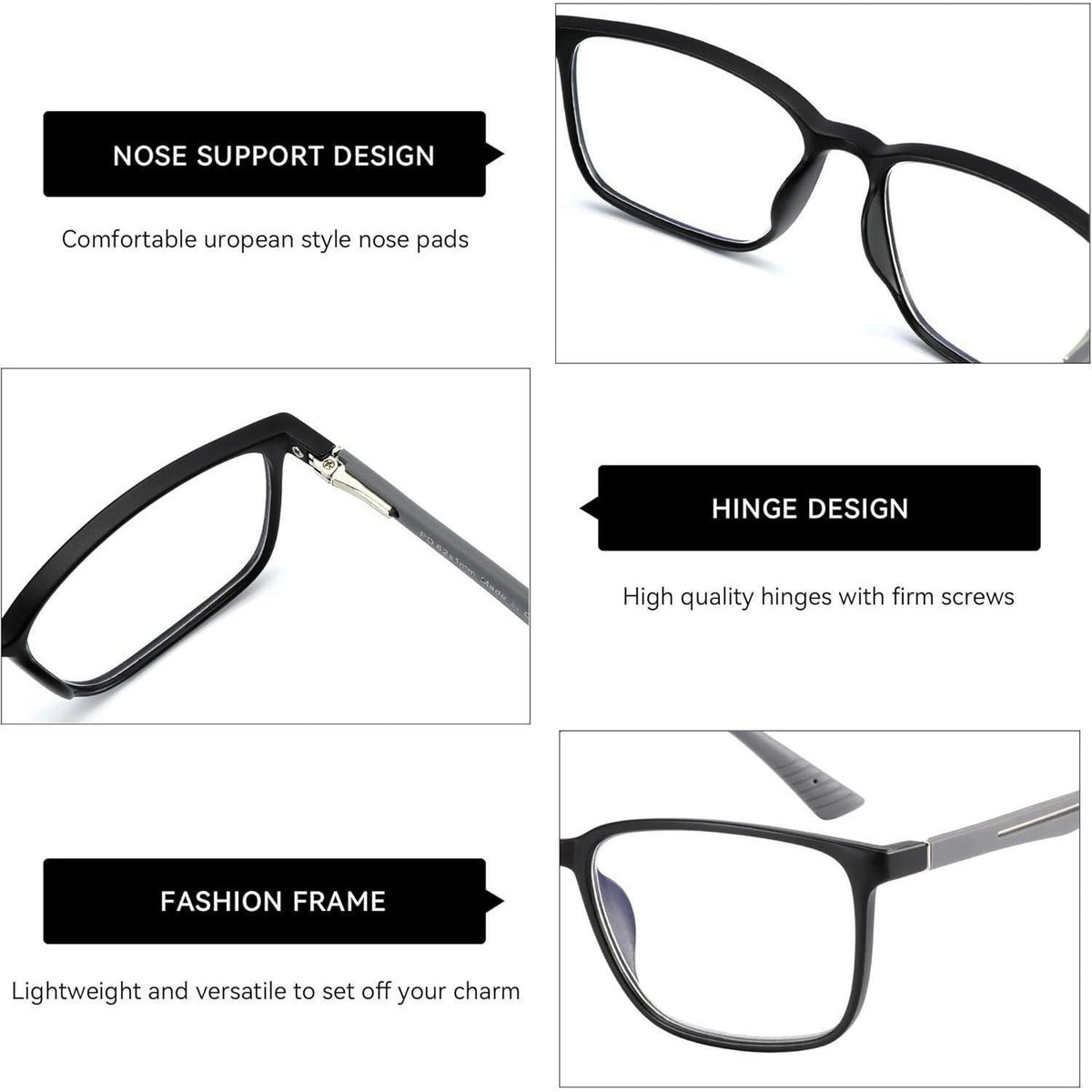 Blaulichtfilter Lesebrille Herren Eckig mit Stärke & UV-Schutz