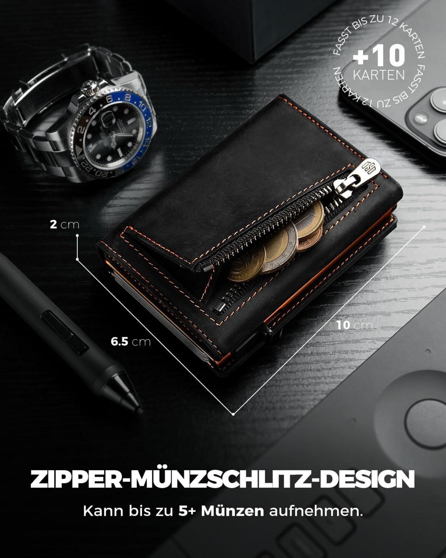 Slim Wallet Herren RFID Schutz Magnetverschluss Geldbörse Münzfach