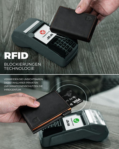 Herren Portmonee Kreditkartenetui RFID Schutz Münzfach Magnetverschluss Schwarz
