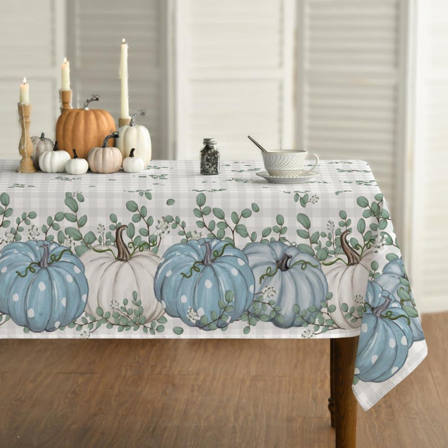 Herbstliche Blau Kürbis Tischdecke 140x110cm Fleckschutz