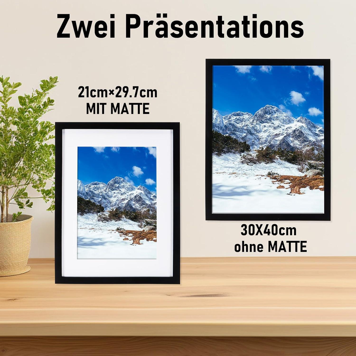 Bilderrahmen 30x40cm Schwarz Echtholz mit Acrylglas Rahmen Kieferholz Fotorahmen