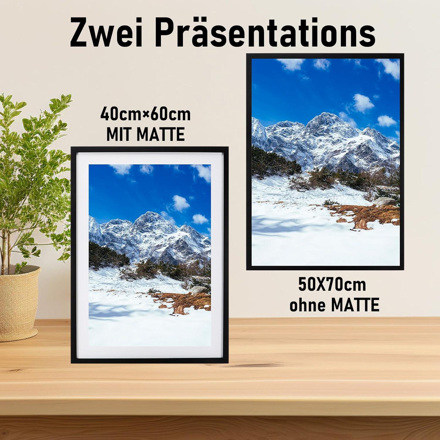 Kollyseek Bilderrahmen 50x70cm Schwarz Echtholz Passepartout Acrylglas