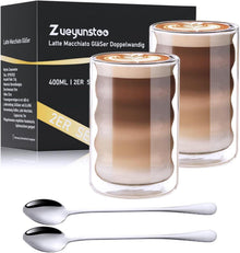 Doppelwandige Latte Macchiato Gläser 400ml Set 2 Borosilikatglas