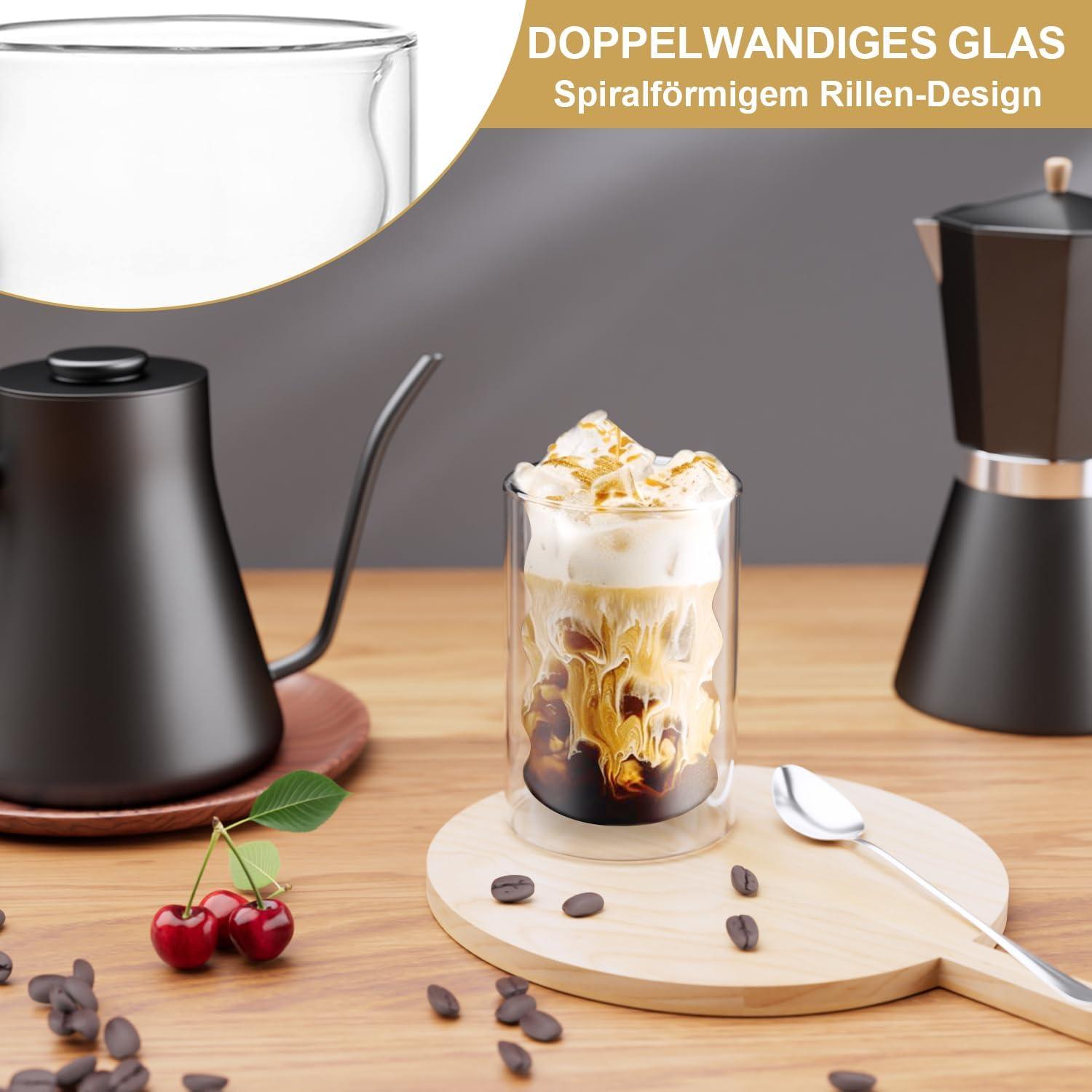 Doppelwandige Latte Macchiato Gläser 400ml Set 2 Borosilikatglas