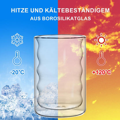 Doppelwandige Latte Macchiato Gläser 400ml 2er Set Borosilikatglas Löffeln