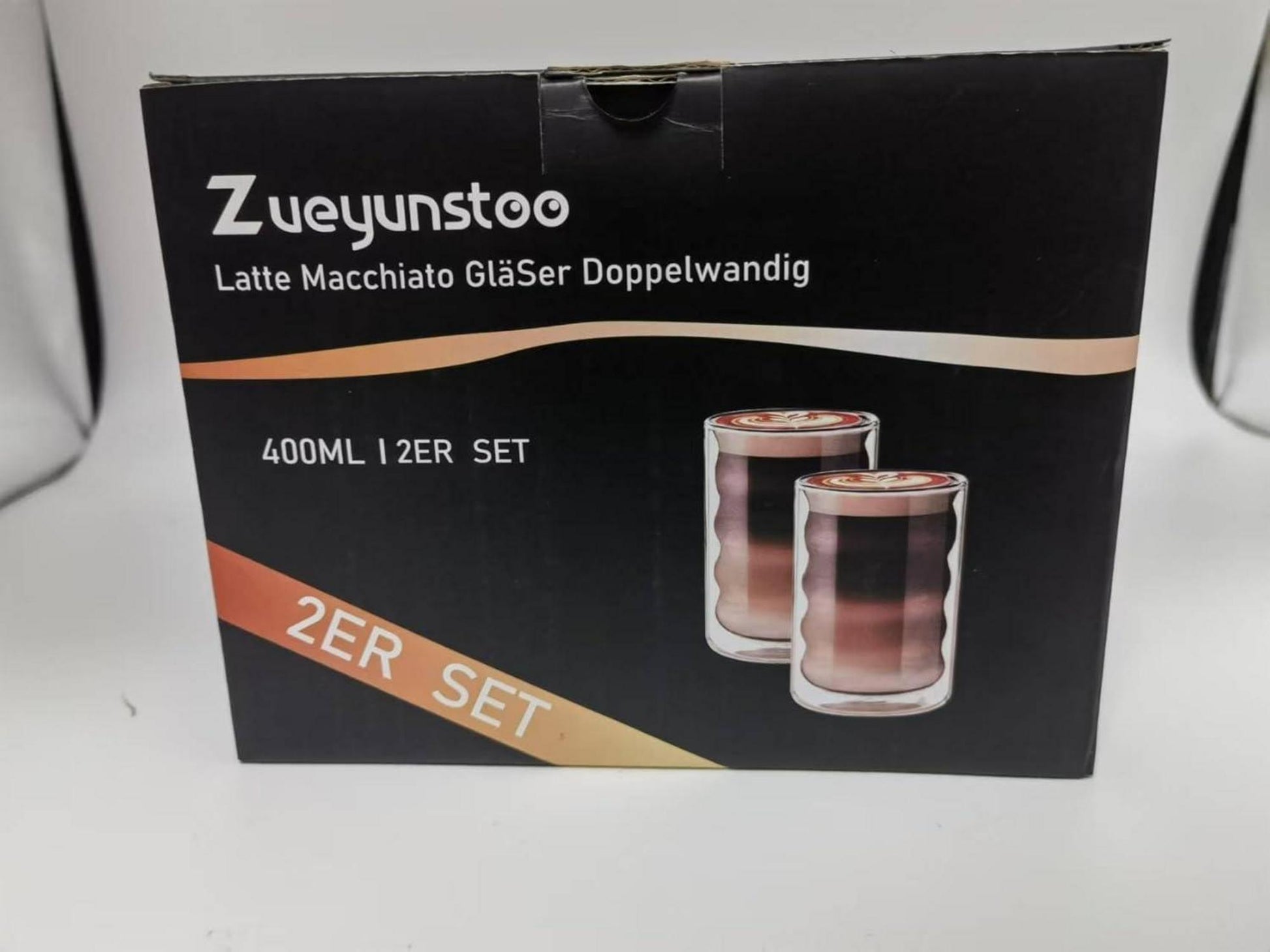 Doppelwandige Latte Macchiato Gläser 400ml, 2er Set Borosilikatglas mit Löffeln