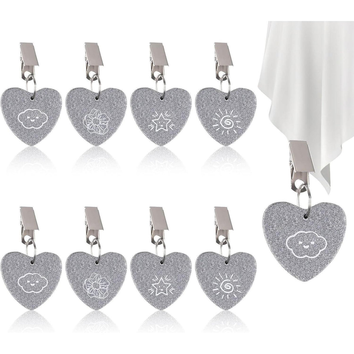 Tischdeckenbeschwerer Herzform Naturstein 8er Set mit Klammer
