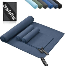 3er Set Mikrofaser Handtuch Groß Klein Schnelltrocknend Marineblau