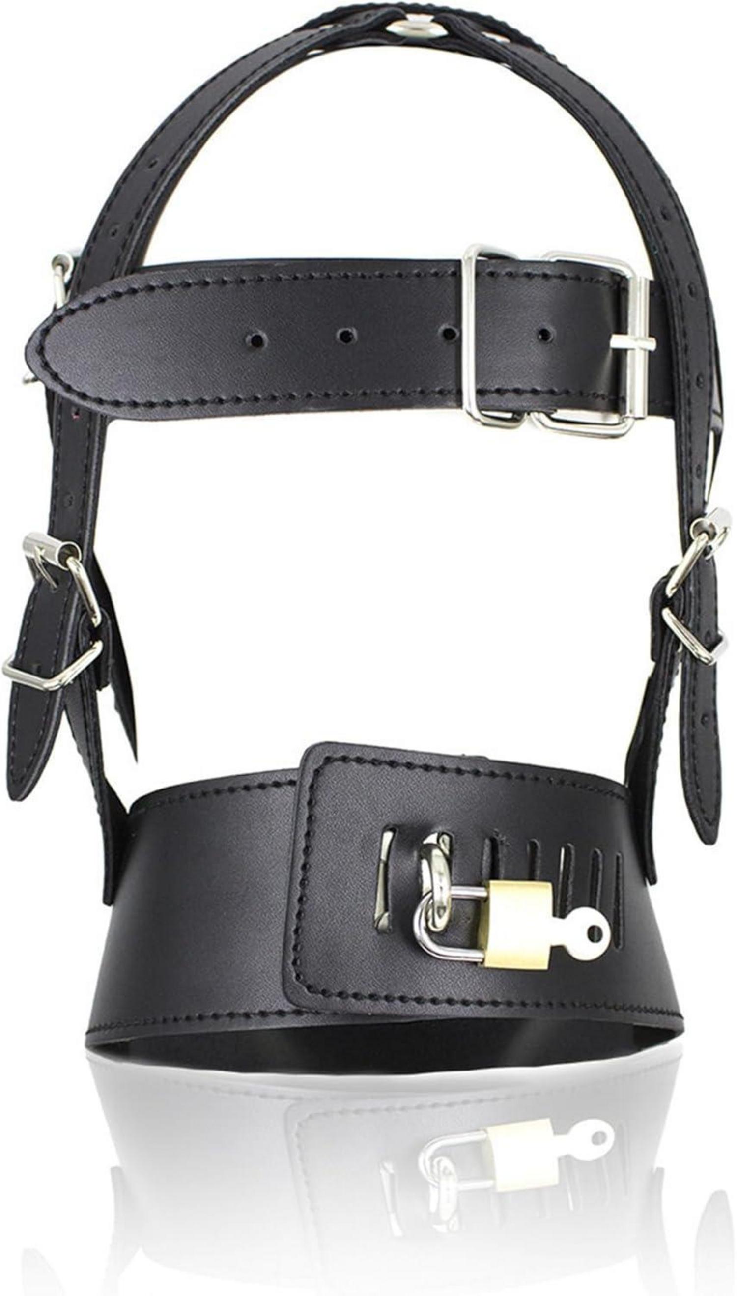 TUYMNI BDSM Maske Abschließbar Verstellbarer Leder Kopfhaube Bondage Kopfmaske Sexspielzeug für Paare