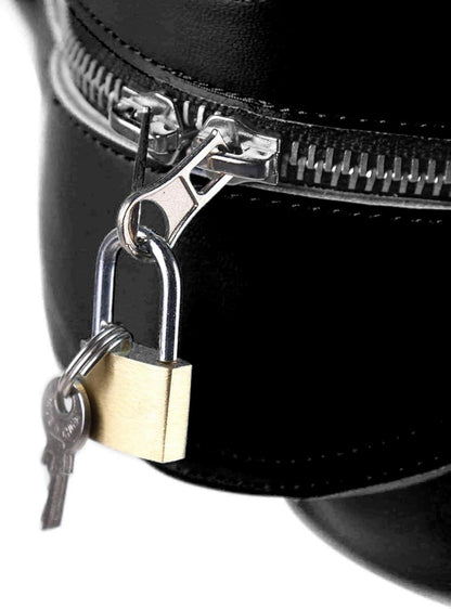 BDSM Maske Reißv. Abschließb. Leder Kopfhaube Rollenspiel Kostüm