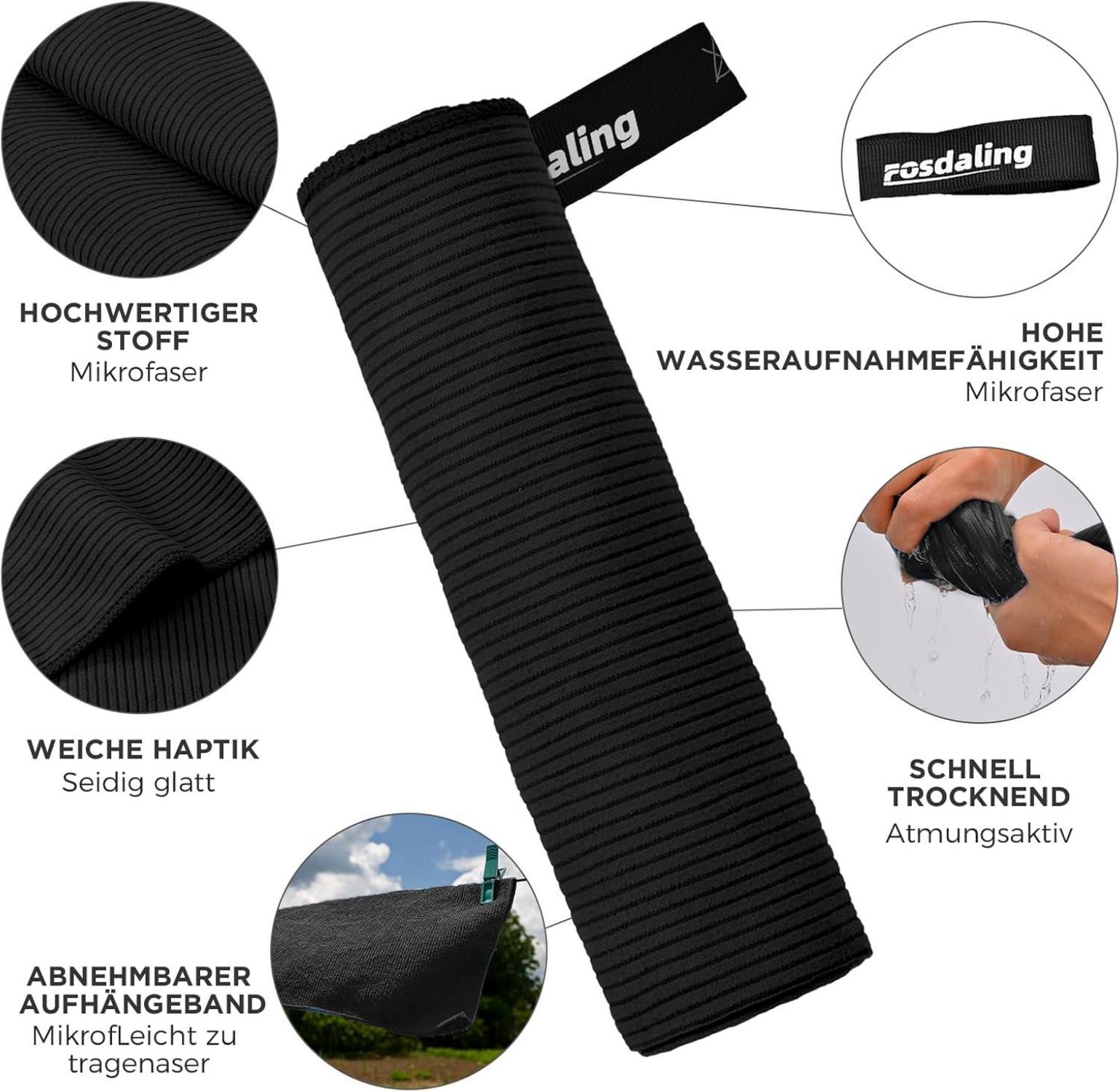 Mikrofaser Handtuch Set: Groß & 2 Klein, Schnelltrocknend, Sporthandtuch, Badetuch, Reisehandtuch, Fitness & Sport, Strandtuch, Schwarz