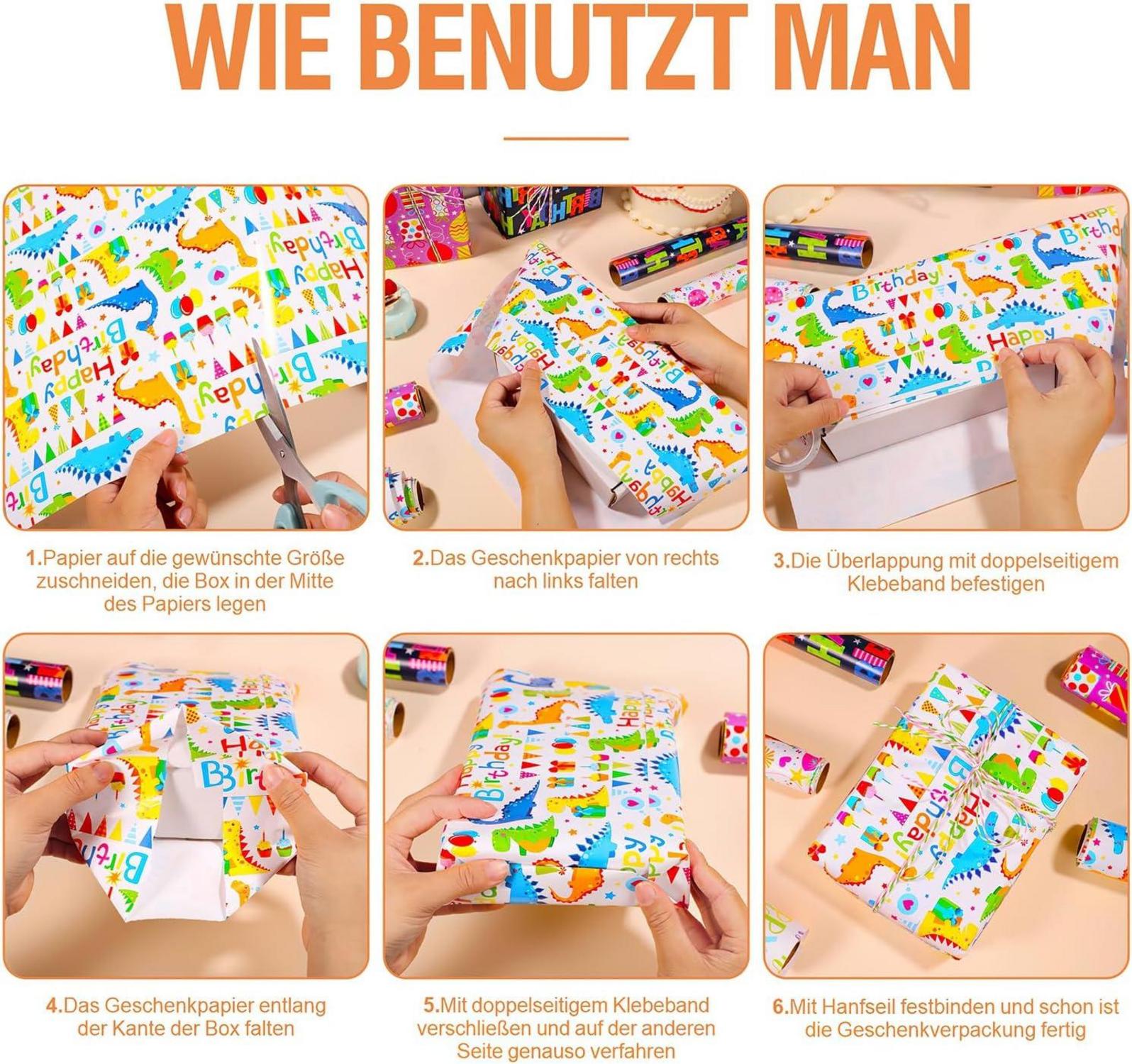 5 Rollen Geschenkpapier Dinosaurier Kindergeburtstag Deko 43cmx3m