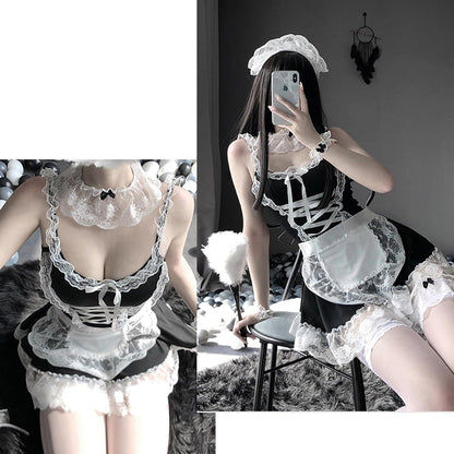 Damen Halloween Maid Dress Cospaly Dienstmädchen Kostüm mit Accessoires