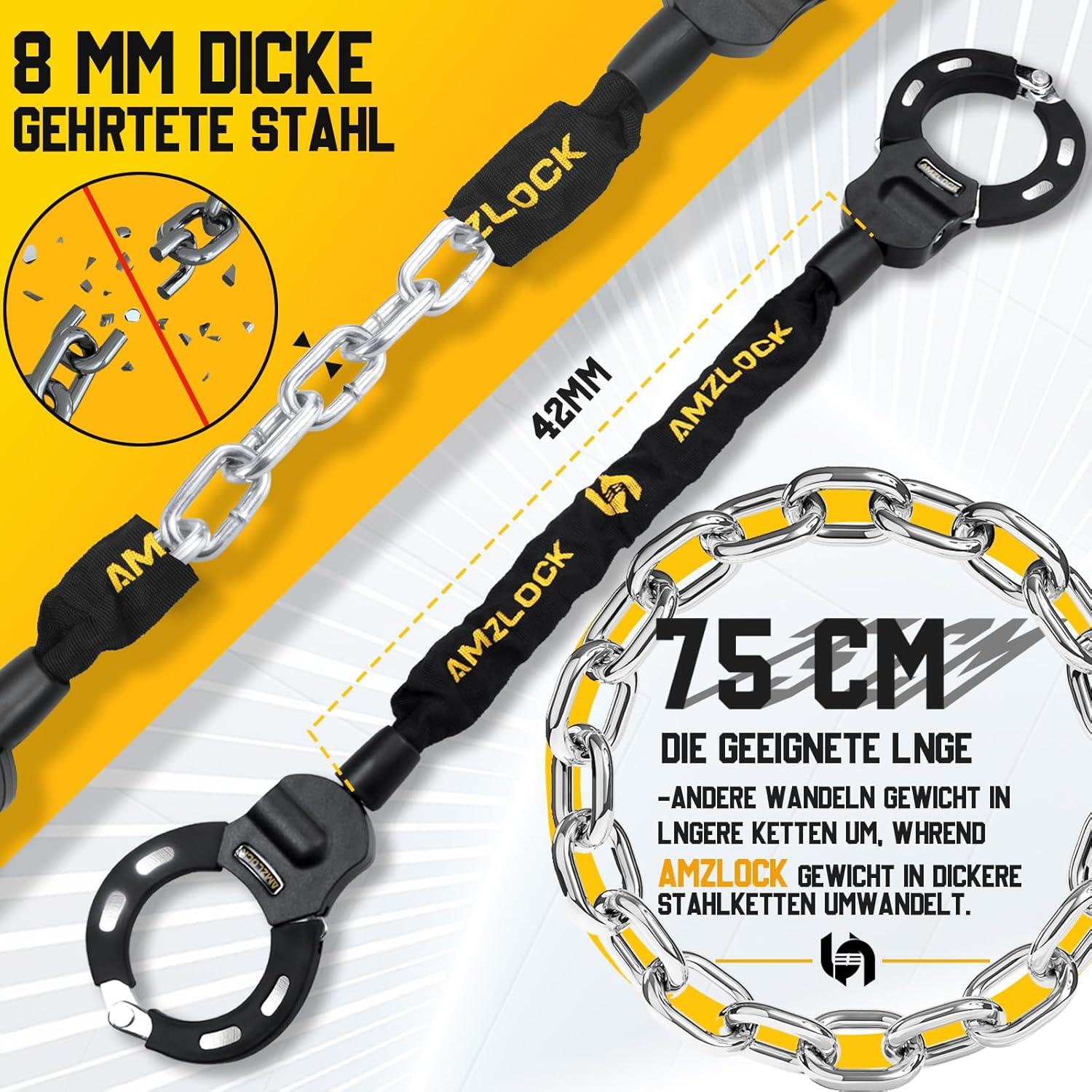 AMZLOCK E Scooter Schloss 8mm Dicke Kettenschloss Gelb