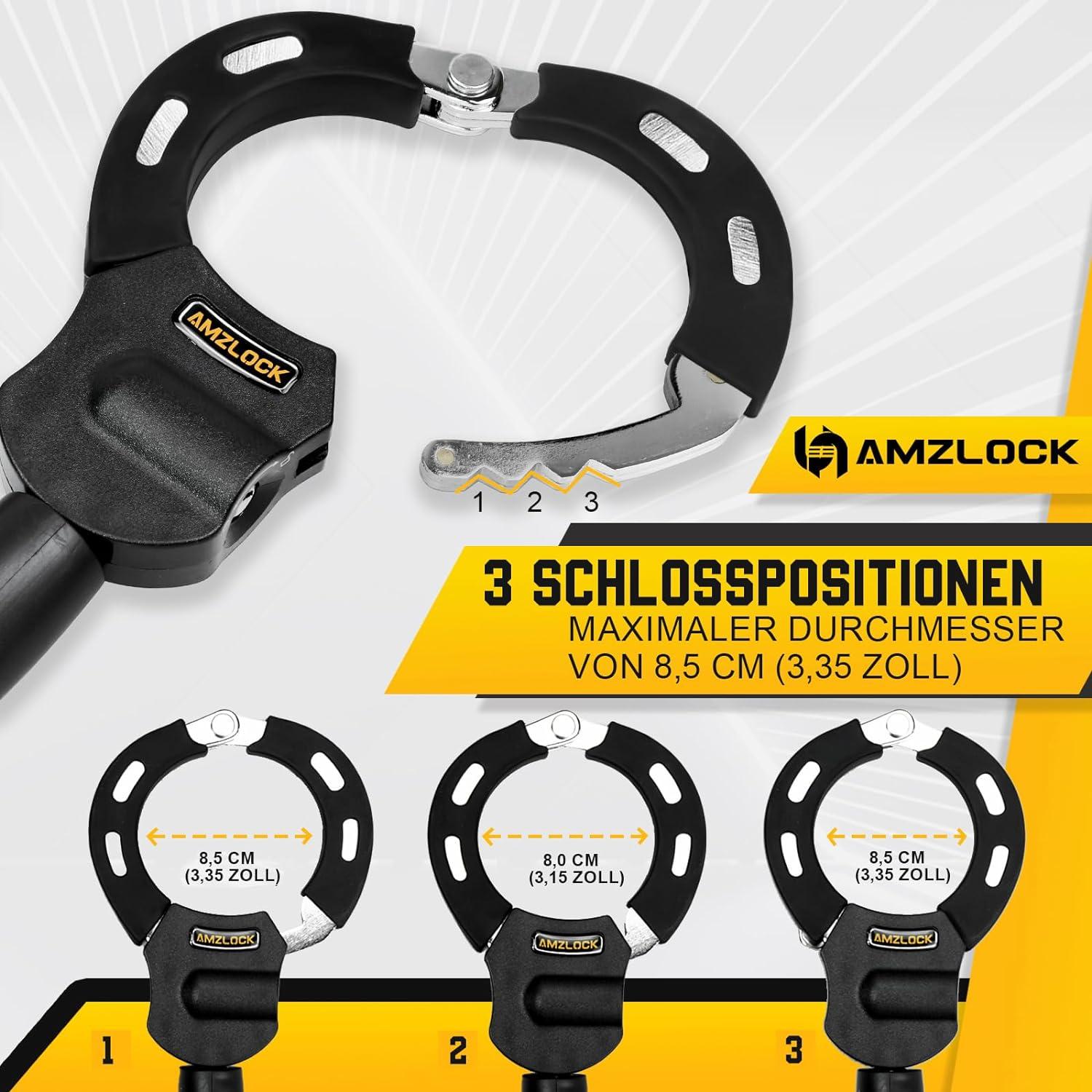 AMZLOCK E Scooter Schloss 8mm gelb - Handschellenschloss für Xiaomi/Ninbot Scooter
