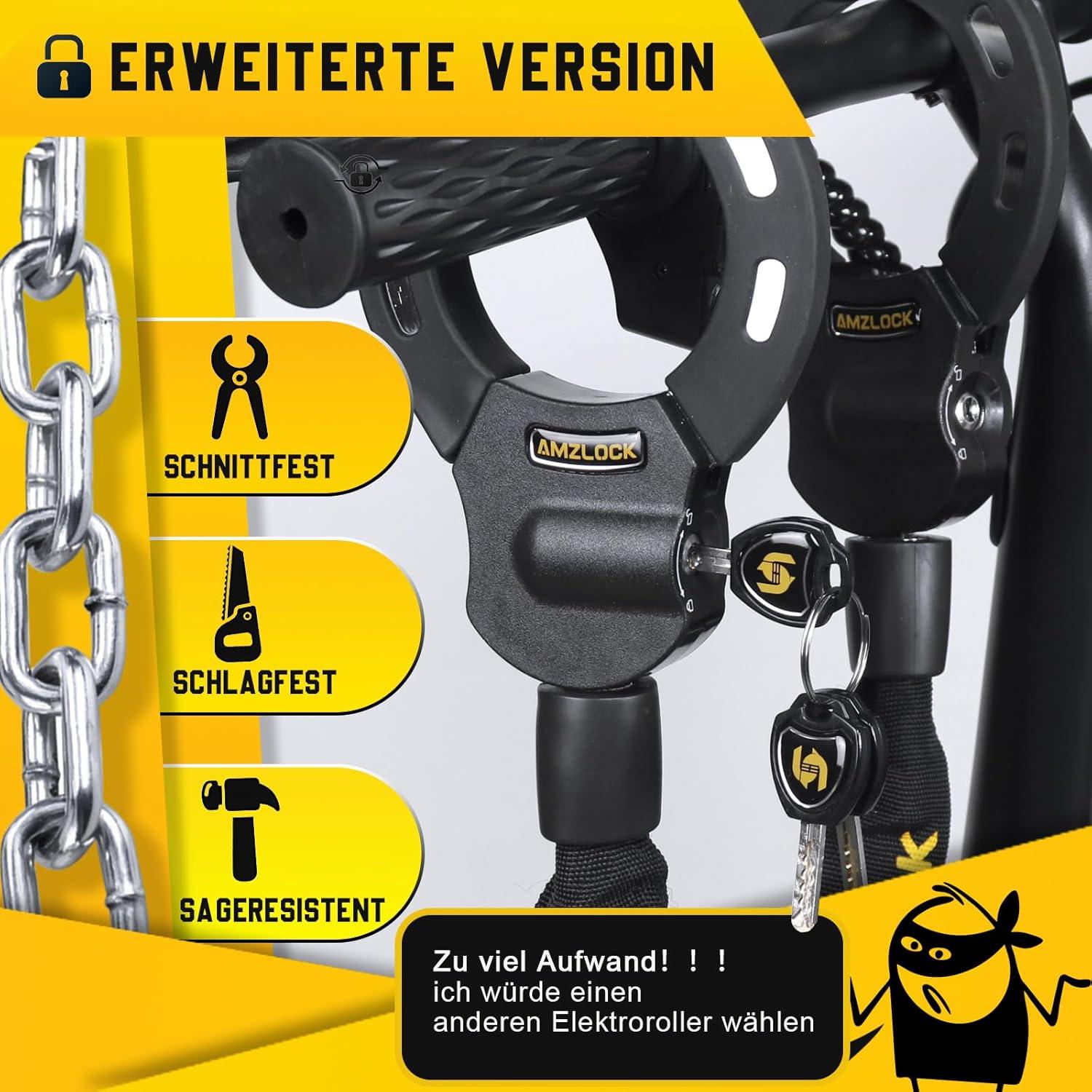 E-Scooter Schloss AMZLOCK Handschellenschloss 8mm Kettenschloss gelb
