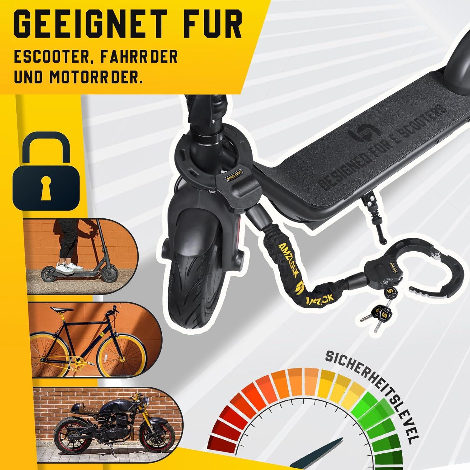 E Scooter Schloss 8mm Kettenschloss Xiaomi/Ninbot Scooter gelb