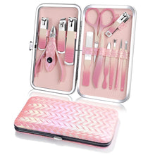 Professionelles 12-teiliges Maniküre Set aus Edelstahl in Rosa