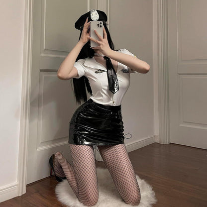 Sexy Damen Polizei Kostüm Set 7-teilig Cosplay Uniform Fasching Karneval
