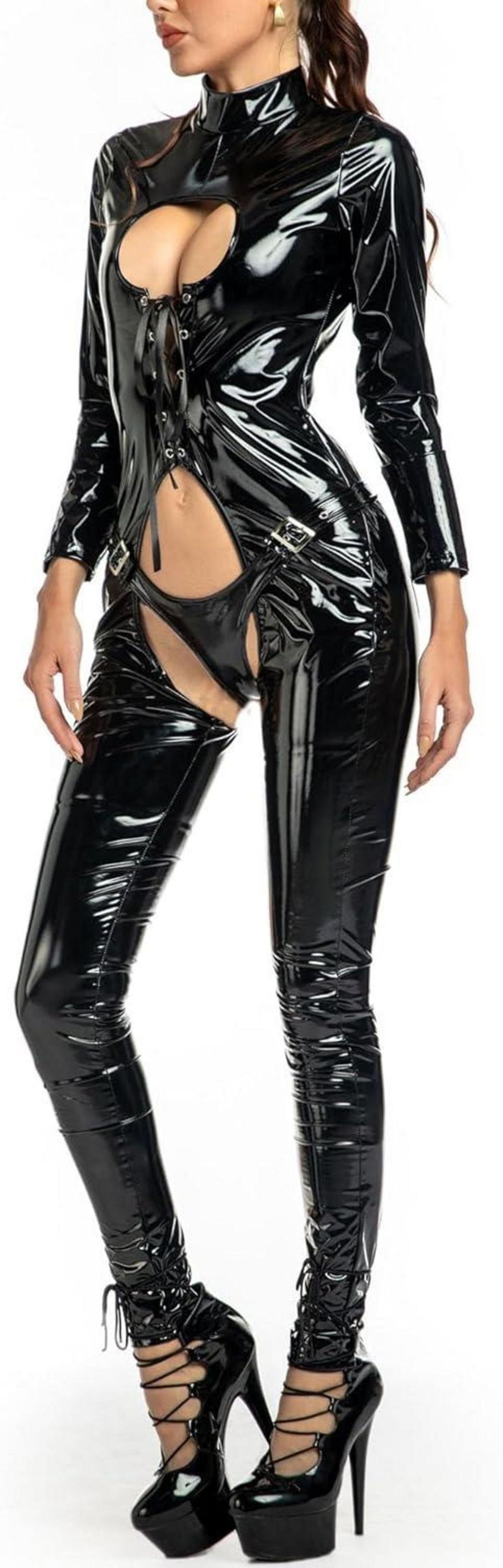 Latex Dessous Frauen Wetlook Bodysuit Reißverschluss Body Clubwear XL