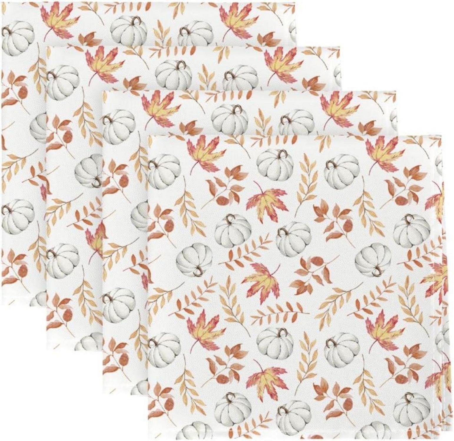 Stoffservietten Herbst Kürbisse Blätter Set 4er, 45x45cm