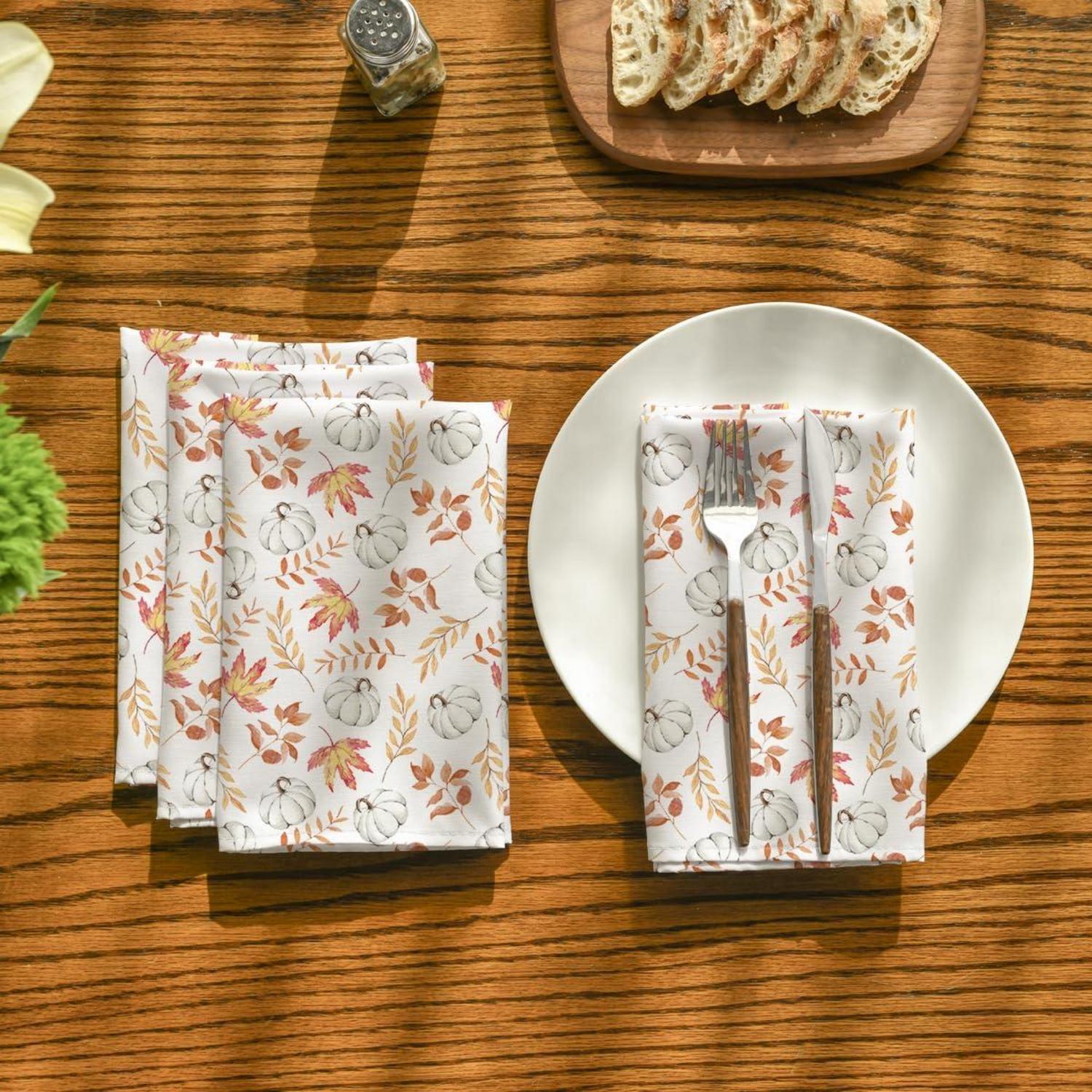 Herbst Stoffservietten 4er Set 45x45cm Orange Kürbisse
