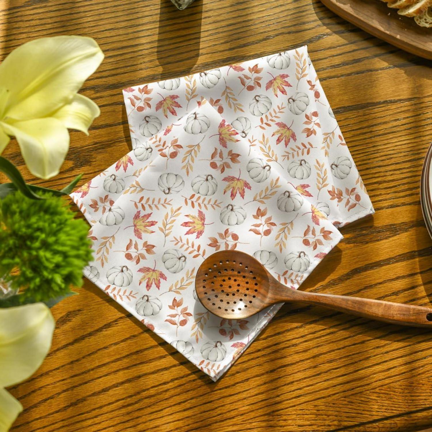 Stoffservietten Herbst Kürbisse Blätter Set 4er, 45x45cm