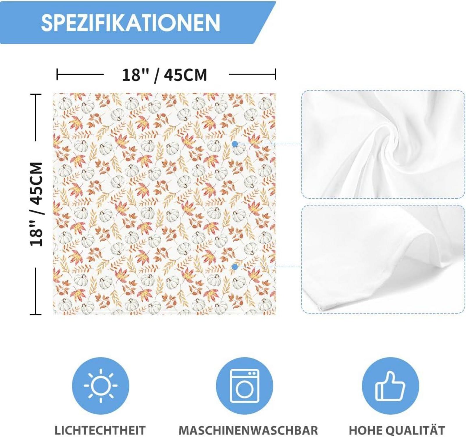 Herbst Stoffservietten 4er Set 45x45cm Orange Kürbisse Blätter dinieren