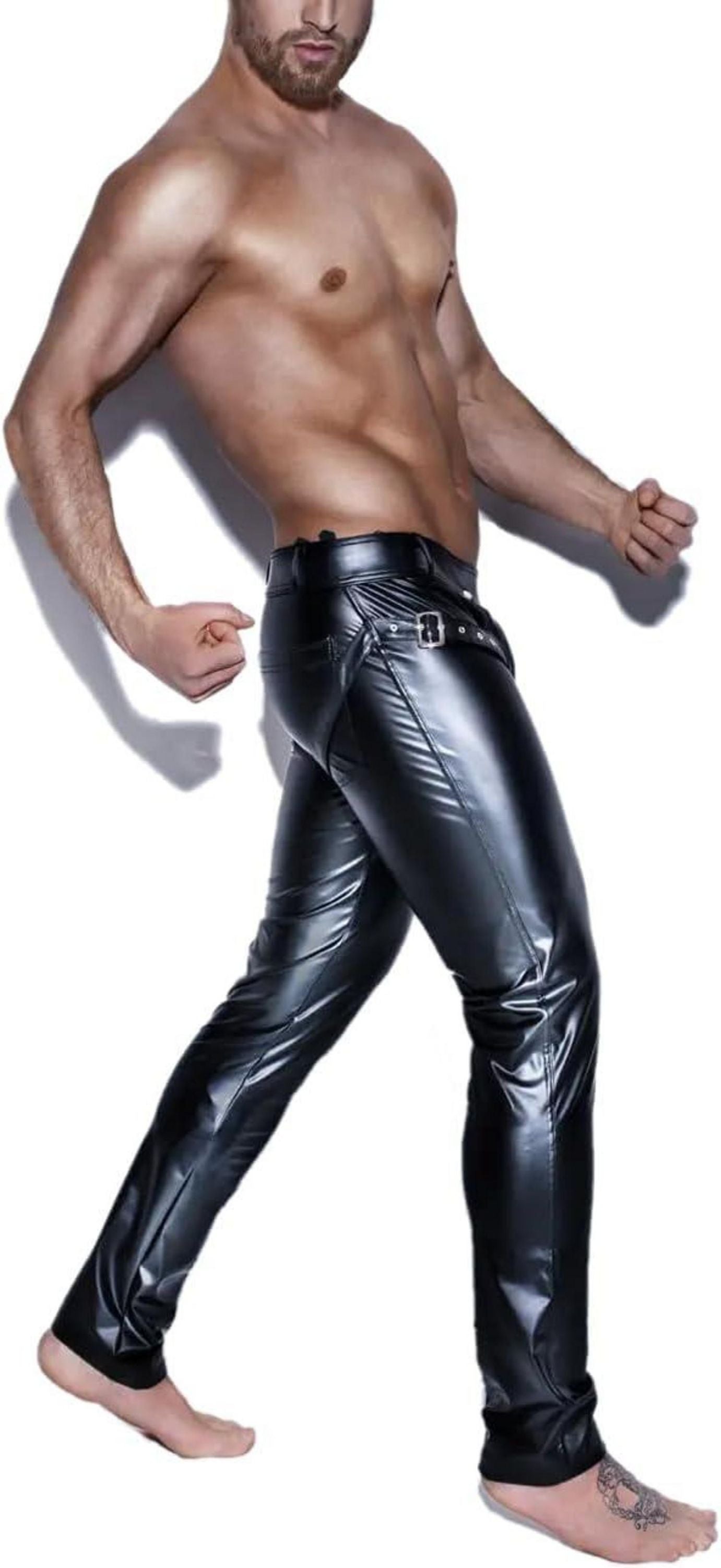 Herren Wetlook Skinny Hose Leder Leggings XL BDSM Clubwear