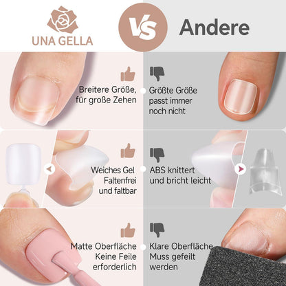 Fußnägel zum Aufkleben 216 Stück – 15 Größen, Klar & Quadratisch