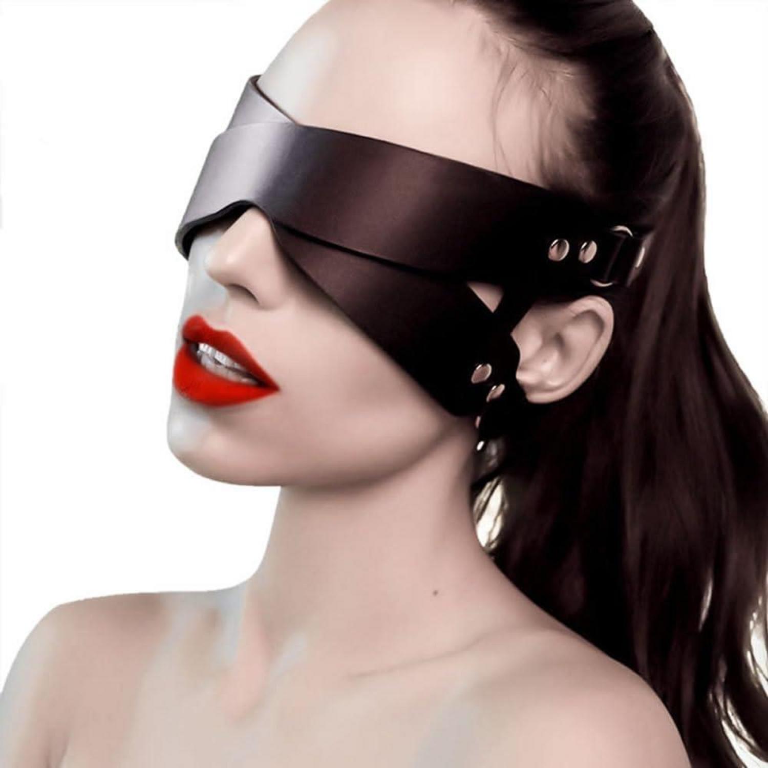 Maske BDSM Augenbinde PU Leder Fetisch Bondage Erotik Sexy Schwarz