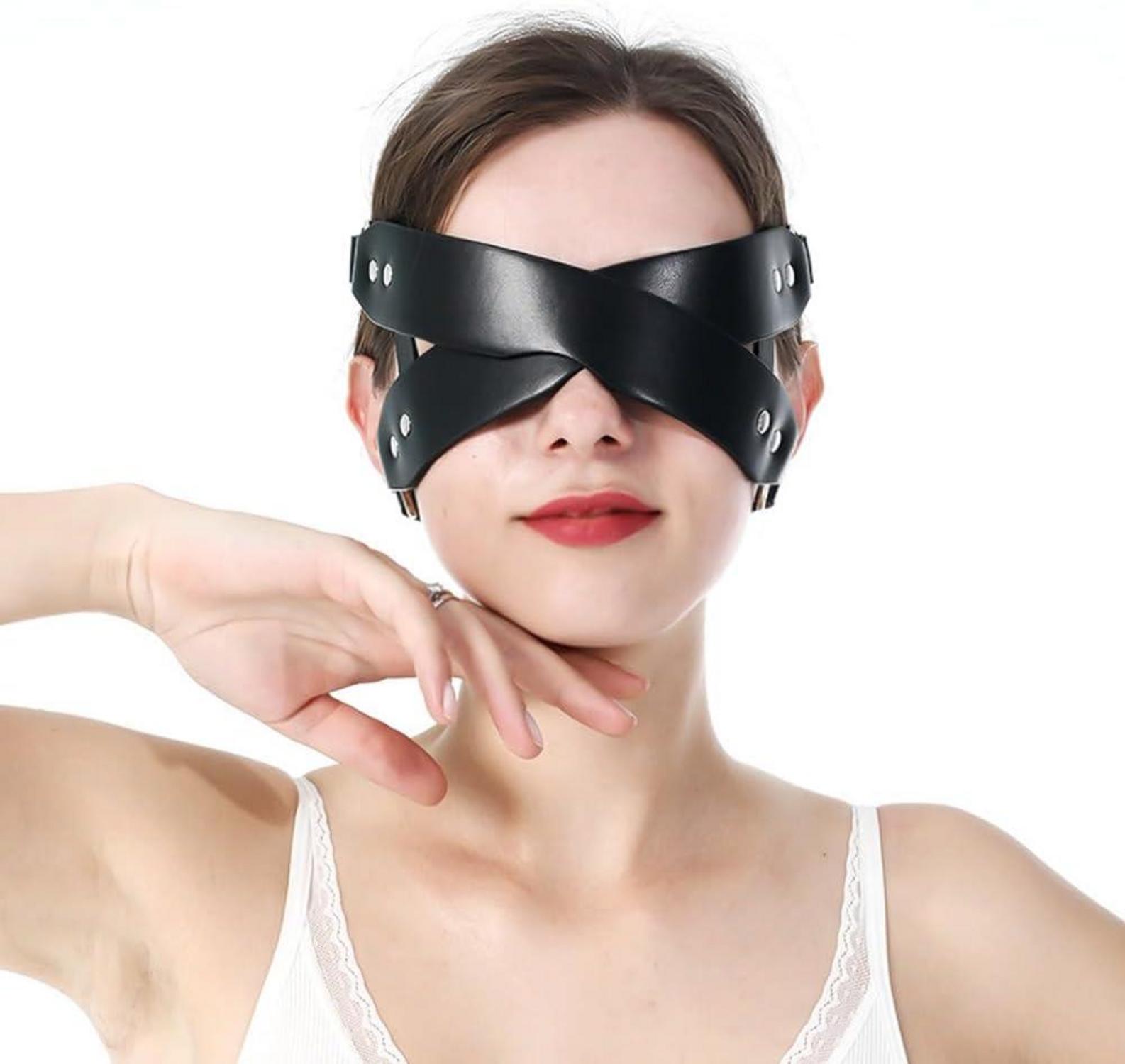 Maske BDSM Augenbinde PU Leder Fetisch Bondage Erotik Sexy Schwarz