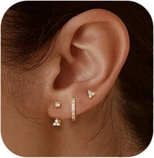 Silber Ohrringe Set 925 Damen 14 Karat Vergoldet Zirkonia Creolen