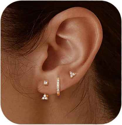 Silber Ohrringe Set 925 Damen 14 Karat Vergoldet Zirkonia Creolen
