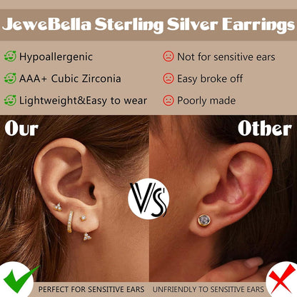 JeweBella Damen Ohrringe Set Silber 925 Gold Zirkonia Creolen Piercings