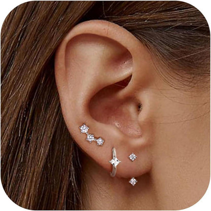 Ohrringe Set Silber 925 Damen Zirkonia Creolen Piercings 3 Paar