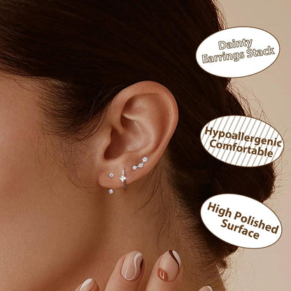 Ohrringe Set Silber 925 Damen Zirkonia Creolen Piercings 3 Paar