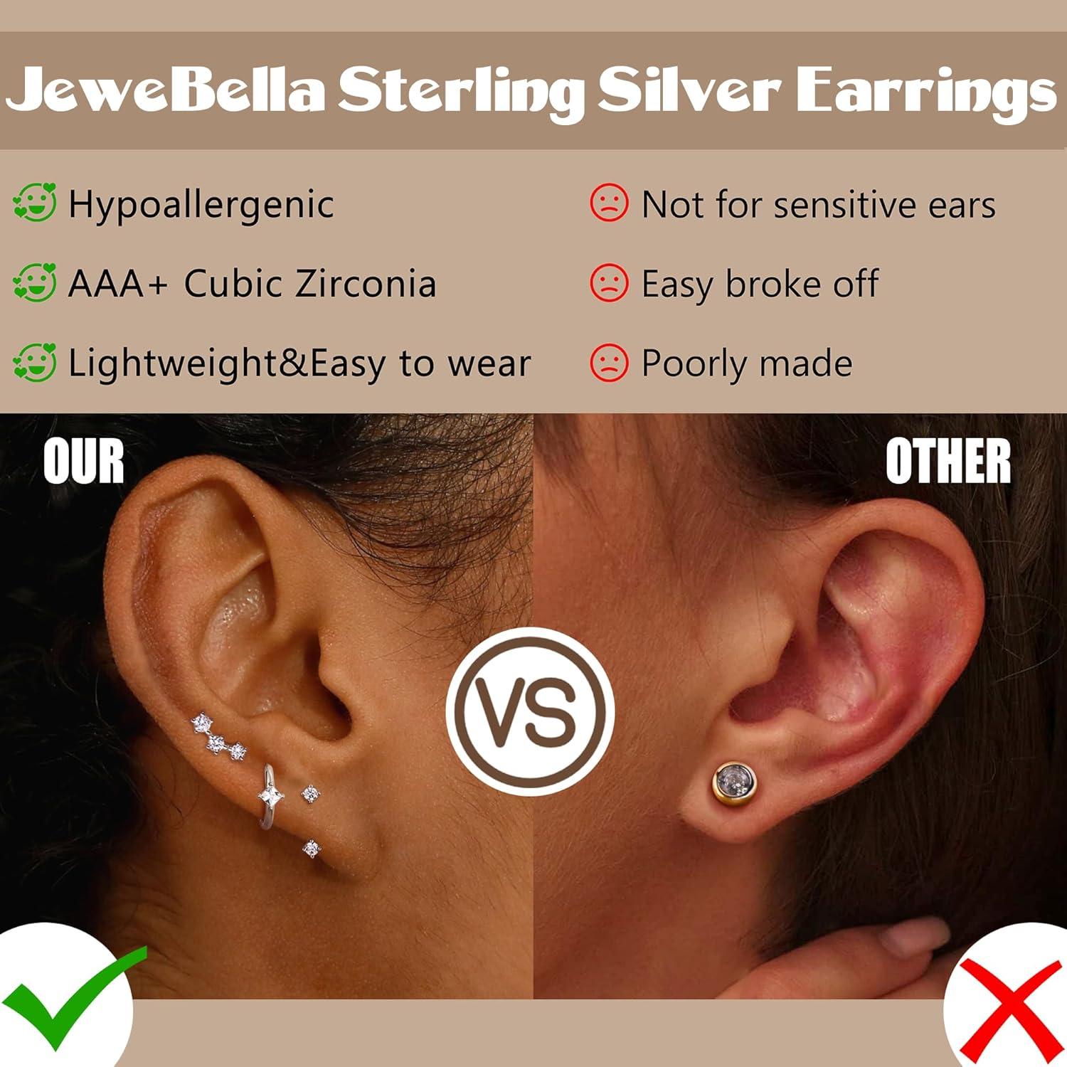 JeweBella Ohrringe Set Silber 925 Damen Zirkonia Creolen Piercings 3 Paar