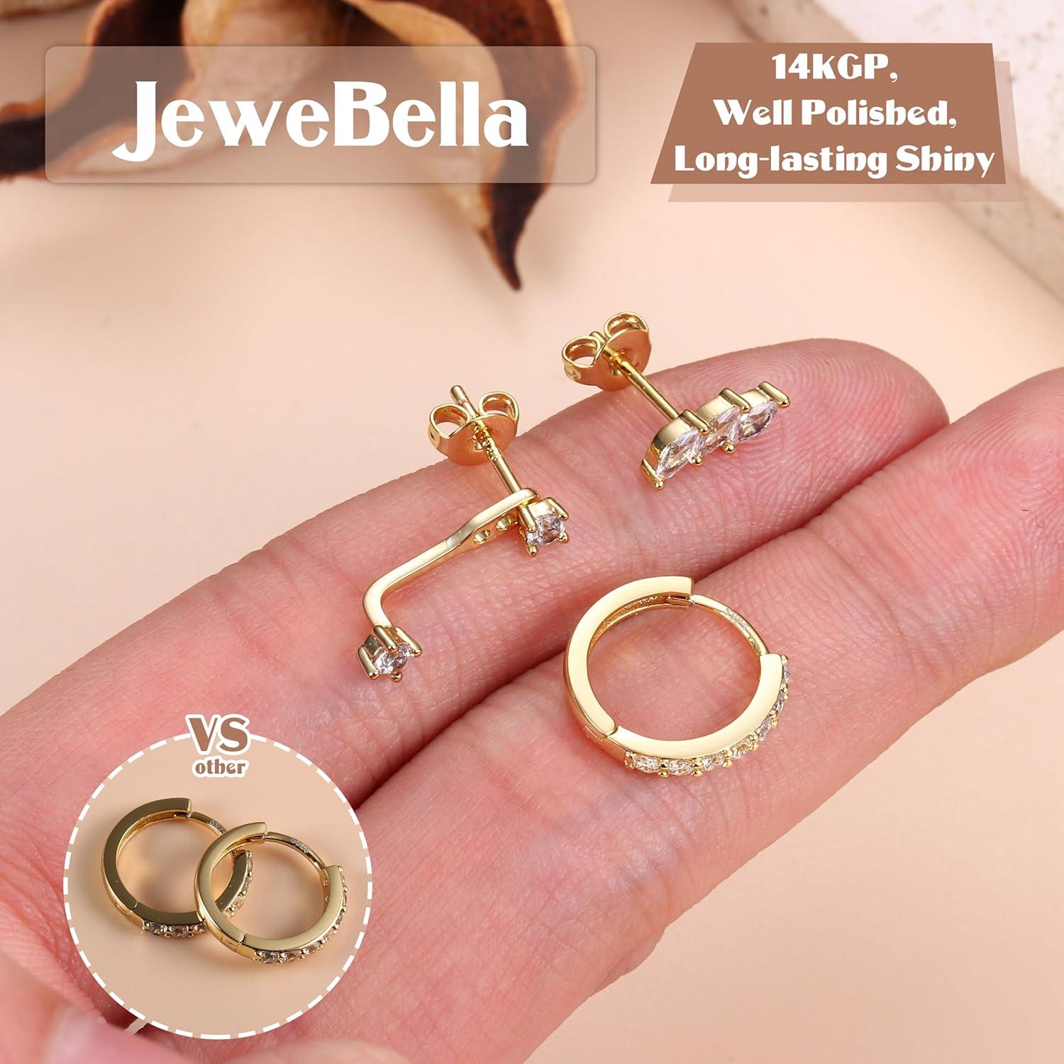 Ohrringe Set Silber 925 Damen Creolen Zirkonia 14 Karat Gold Vergoldet